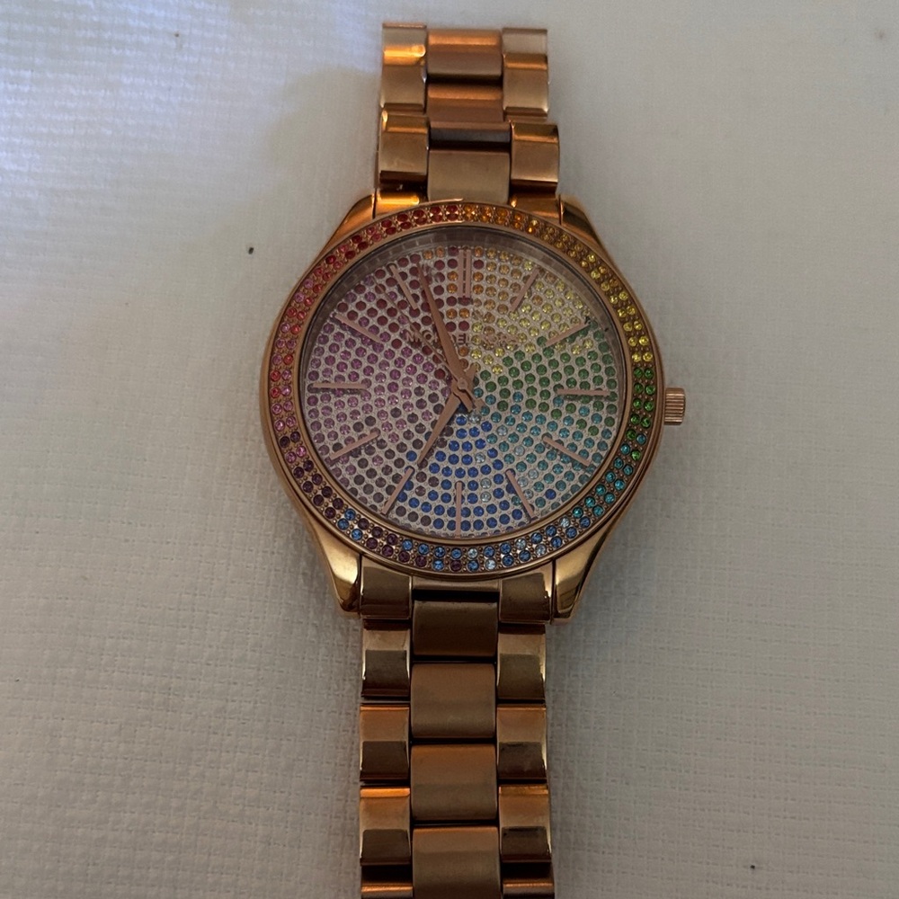 Michael Kors Elegant Rose Gold-Tone Women's Watch with Rainbow Dial